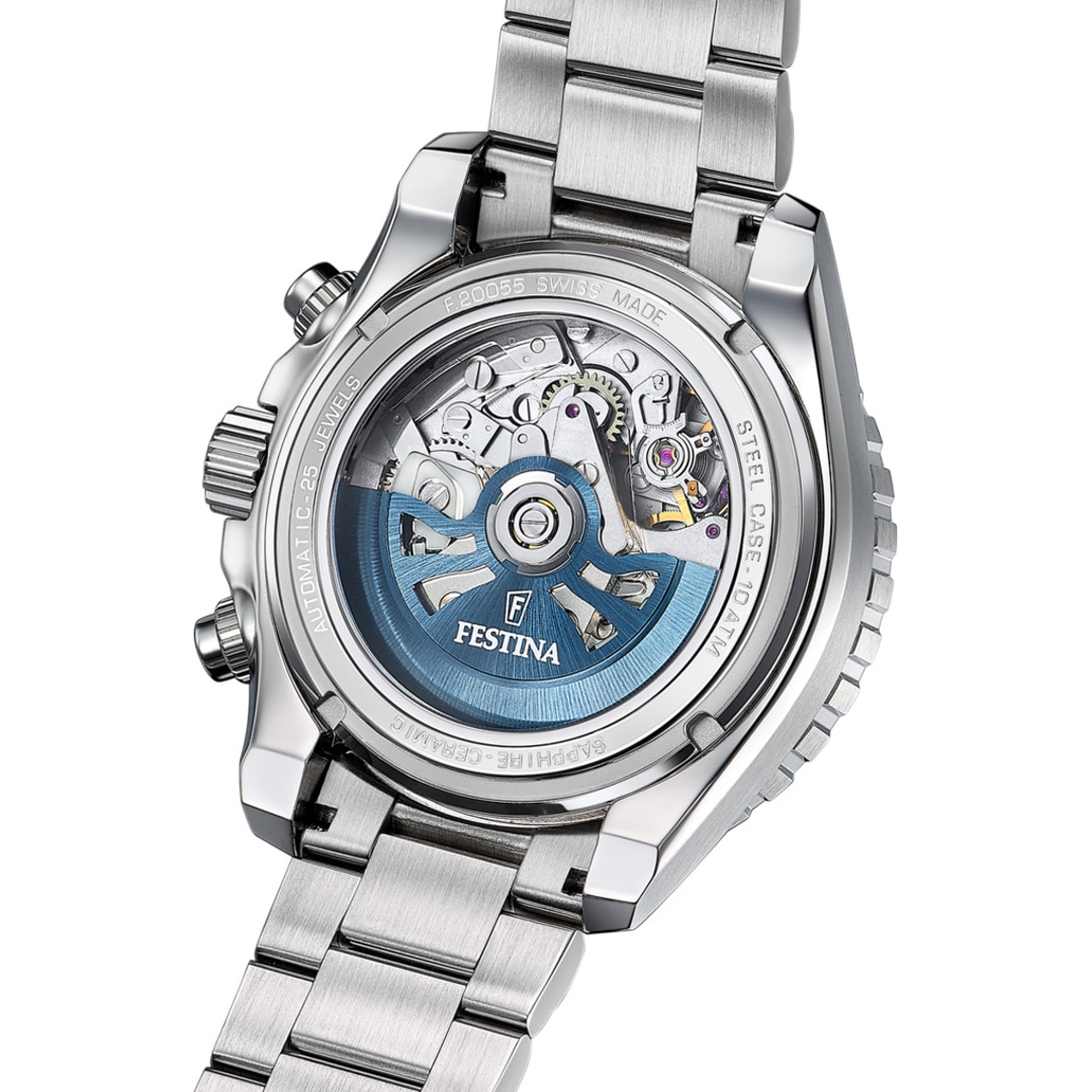 Festina Swiss Auto Sport Chrono 46 Silbrig / Blau