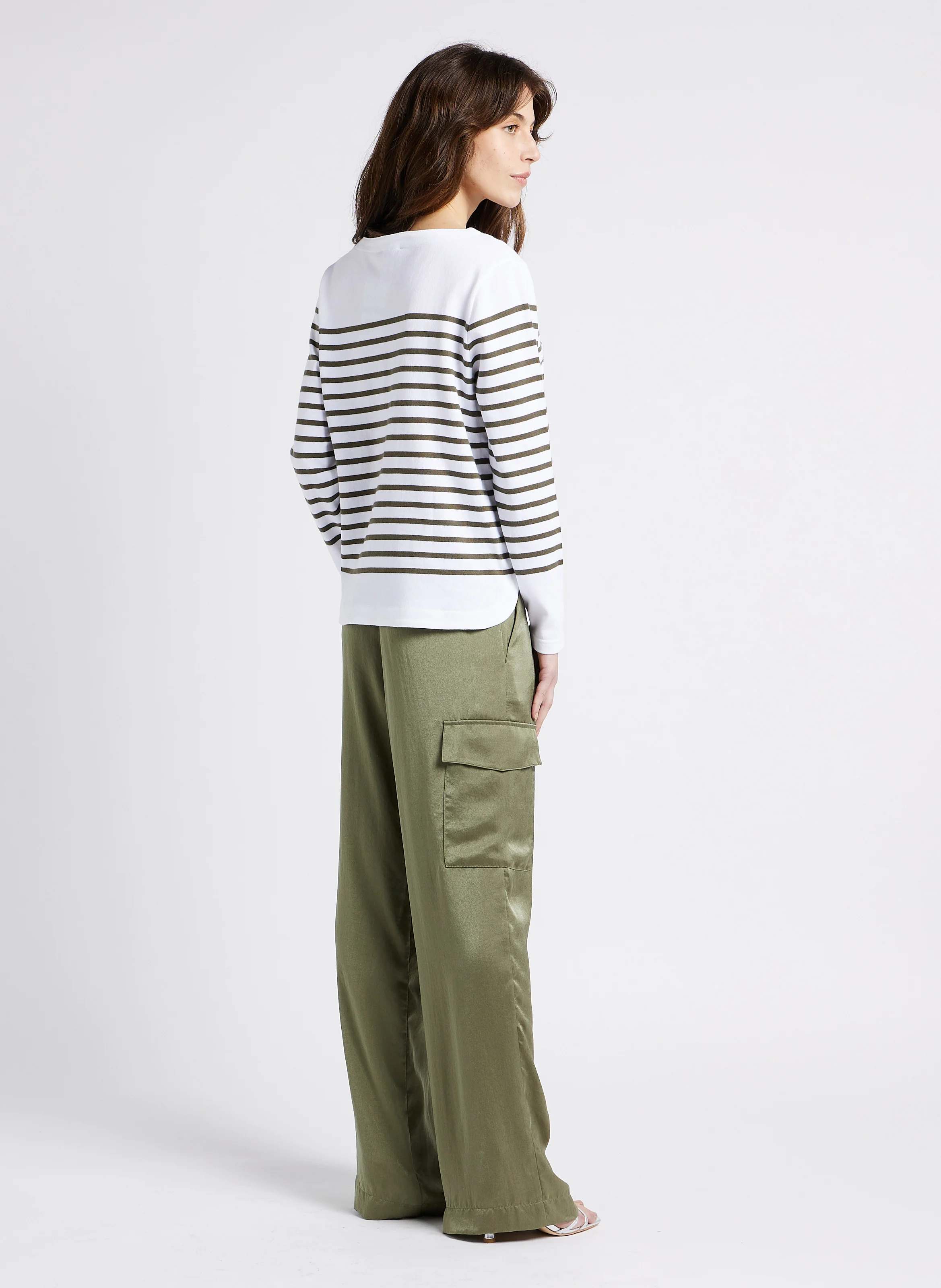CARY - Pantalon large effet satiné | Kaki