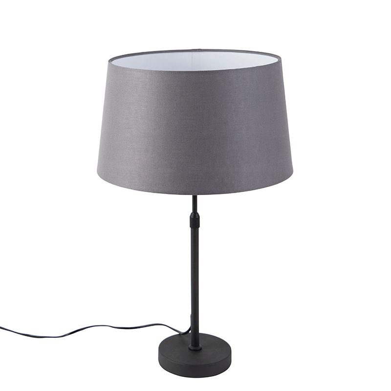 Tafellamp zwart met linnen kap grijs 35 cm verstelbaar - Parte