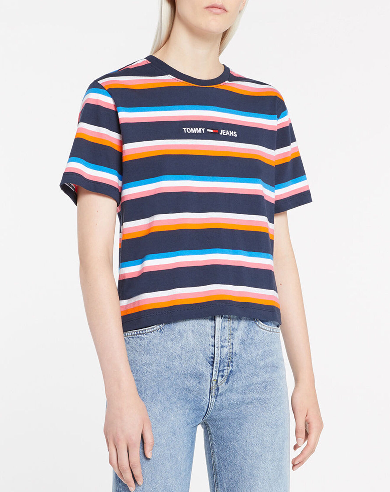 Tommy Jeans T-Shirt 100% Coton Bio Crop Stripe multicolore