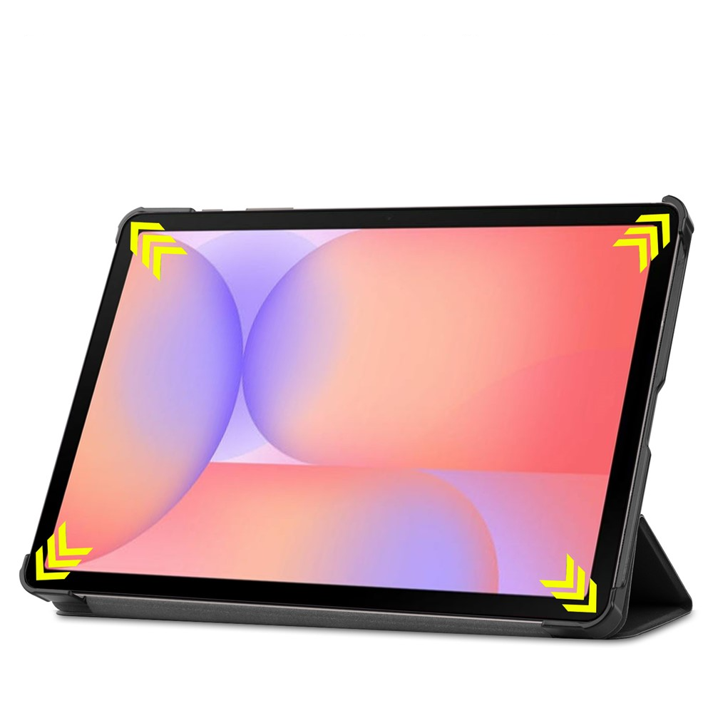 Samsung Galaxy Tab S10 Lite / S10 FE / Tab S9 FE / S9 Flipcase Hülle Ledertasche mit Aufstellfunktion Litchi Look   S-Pen Halterung - Schwarz