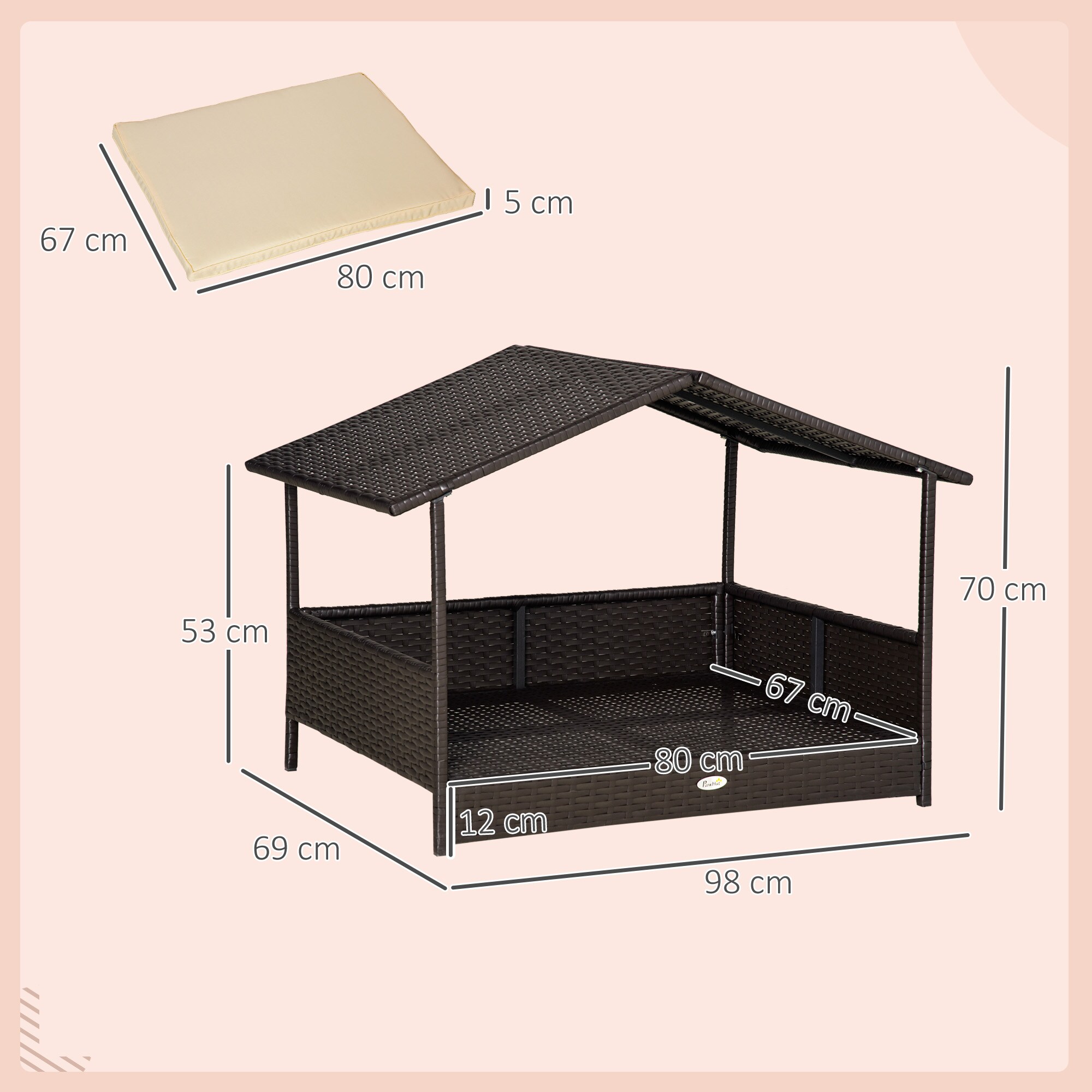 PawHut Hundehaus mit Kissen 95 x 69 x 70 cm (BxTxH)