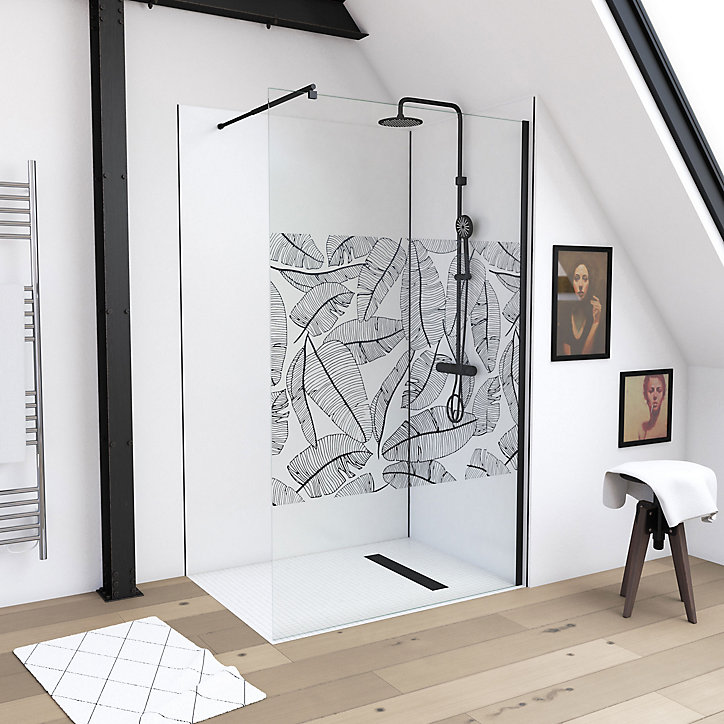 Paroi de douche à l'italienne noir Galedo Jungle sérigraphié 120cm