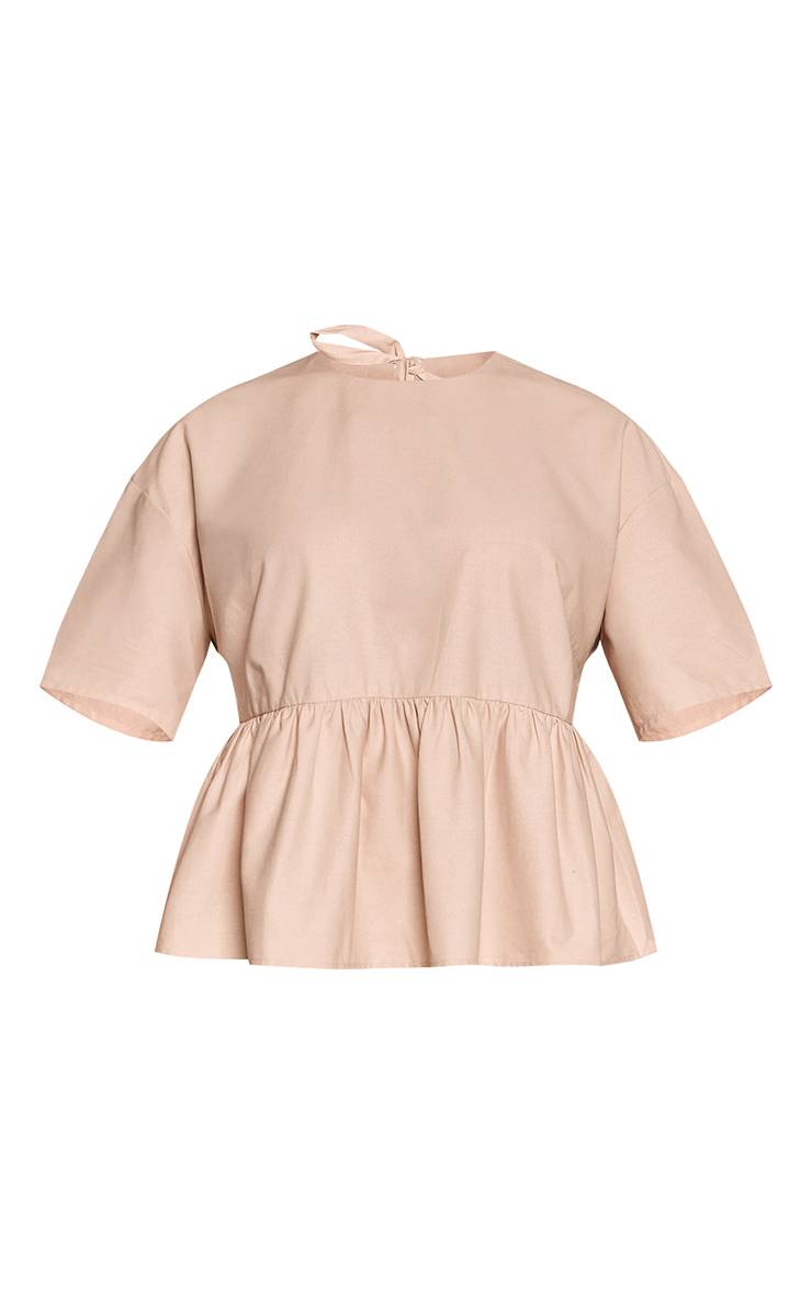 Avoine Haut Grande Taille En Tissu Texturé Avec Ourlet Péplum Coordonné