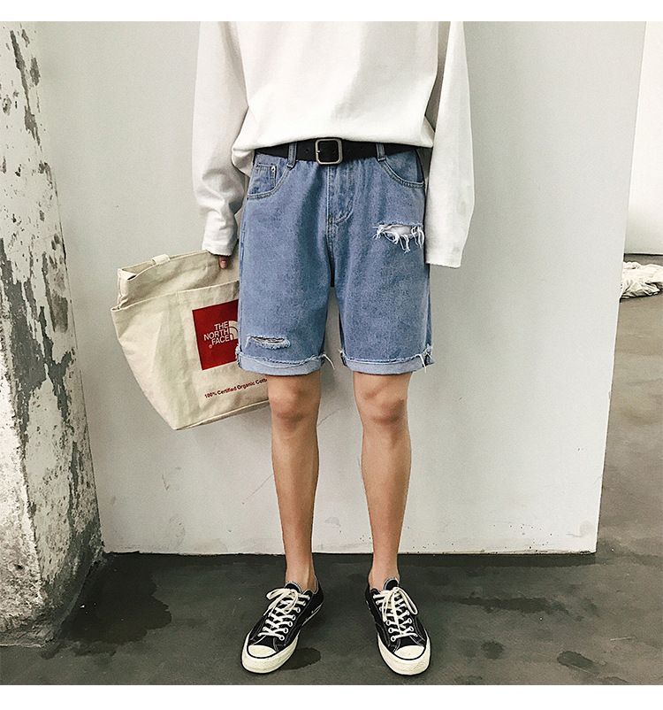 POSI - Versleten wijde denim shorts