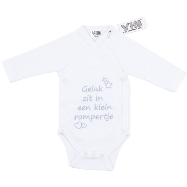VIB® Romper Geluk Zit In Een Klein Rompertje Wit