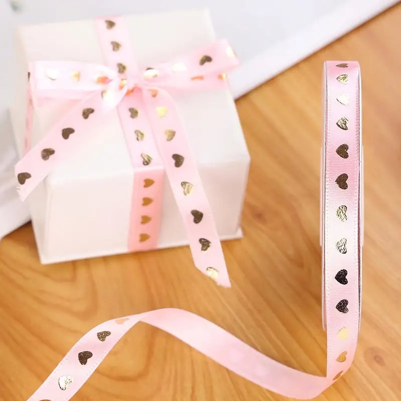 (1cmx35m) Geschenkband Satin Deko Band mit Herz Print - Rosa