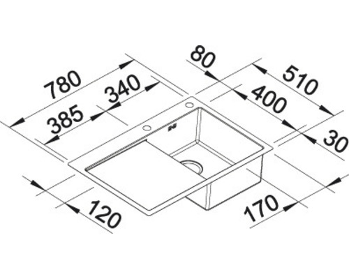 Blanco CLARON 4 S-IF spoelbak, 780 x 510 mm, roestvrij staal, 521623, 1 bak, met afdruipgedeelte, bak rechts, vlak ingebouwd