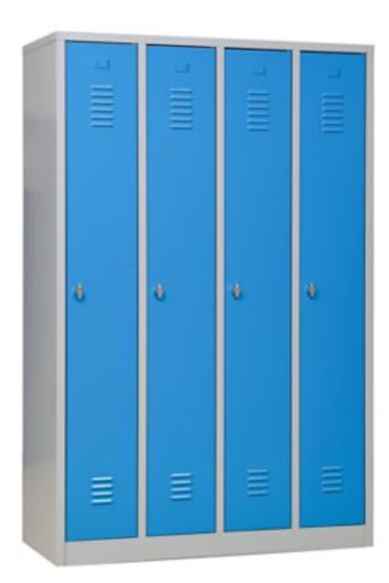 PROREGAL Garderobekast Camel 4 Compartimenten HxBxD 180 x 117 x 50 cm Hangslot Grijs-Lichtblauw