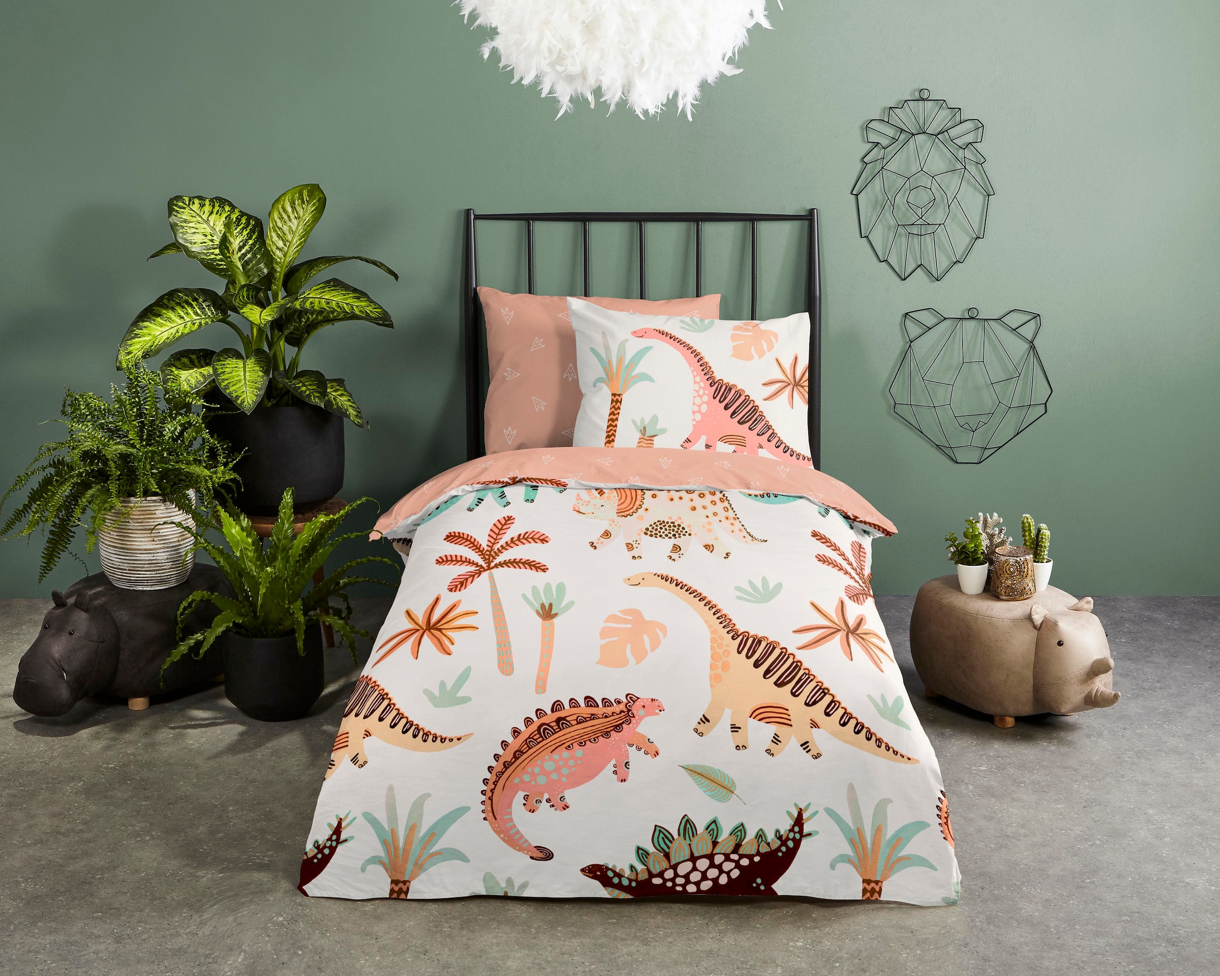 good morning Babybettwäsche »Dino« 2 Stk. tlg. 100% Baumwolle, 120x150, Reissverschluss, Wendeoptik, Baby, Junge, Dino