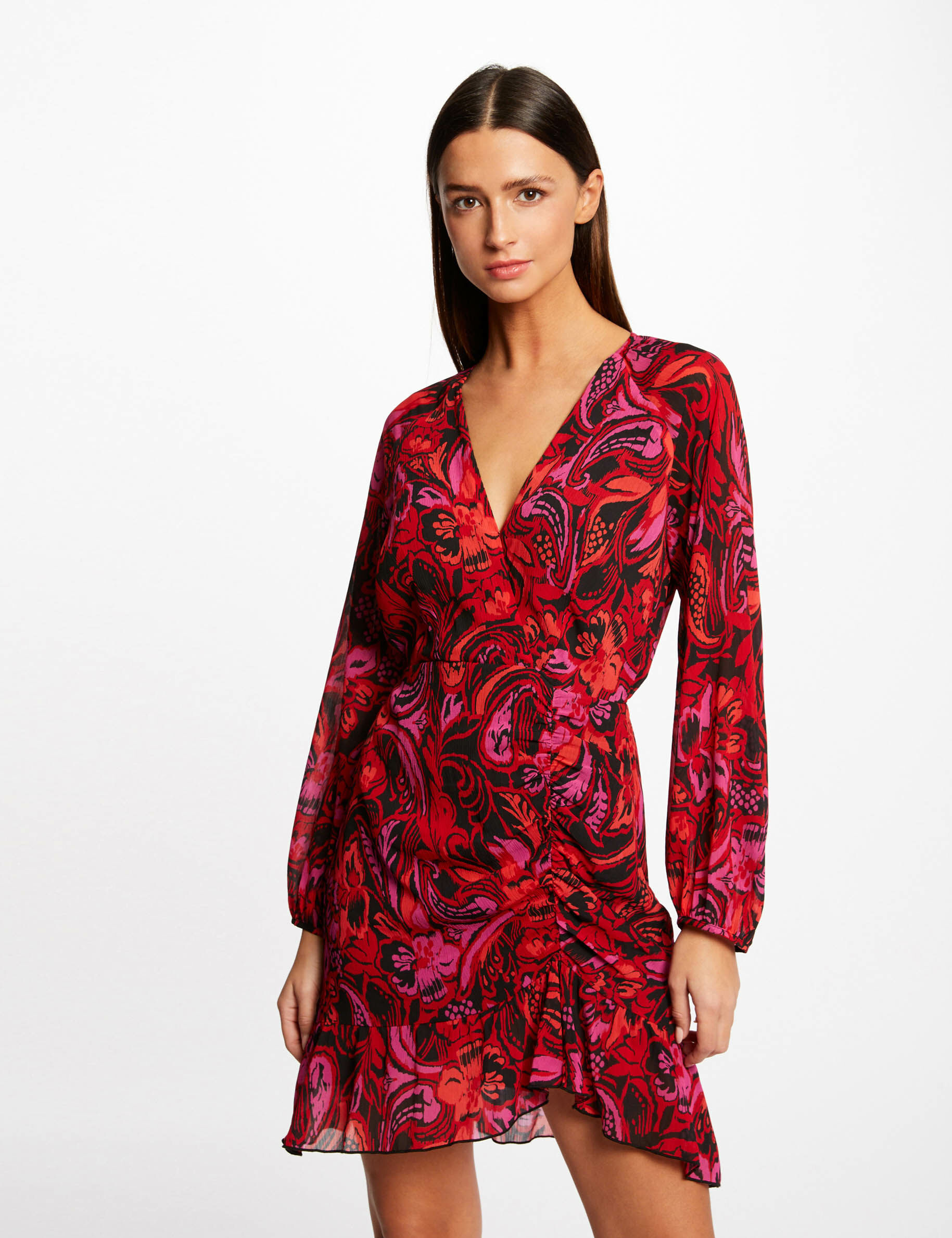 Robe droite froncée imprimé végétal multico femme - multico