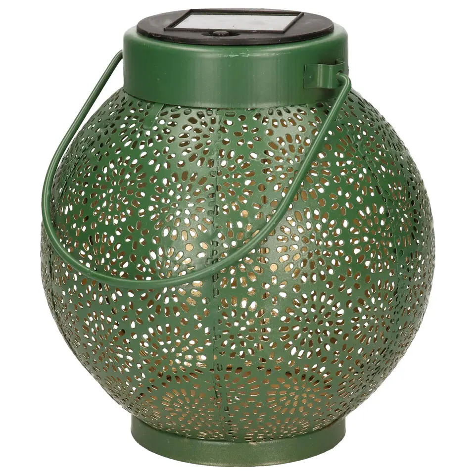 Lumineo Lantaarn - solar - groen - metaal - cirkel patroon - 16 cm