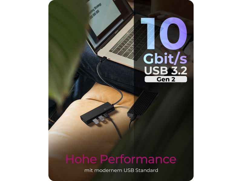 ICY BOX USB-Hub 4-Port Hub IB-HUB1436-CPD 4-Port Hub mit USB 3.2 Gen 2 Type-C Anschluss und PD 100 W