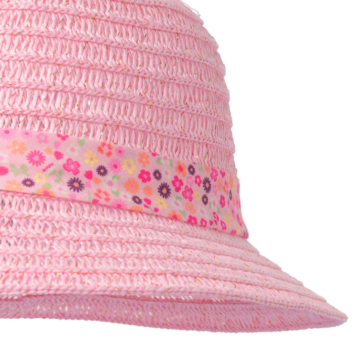 Strohhut mit floralem Band rosa