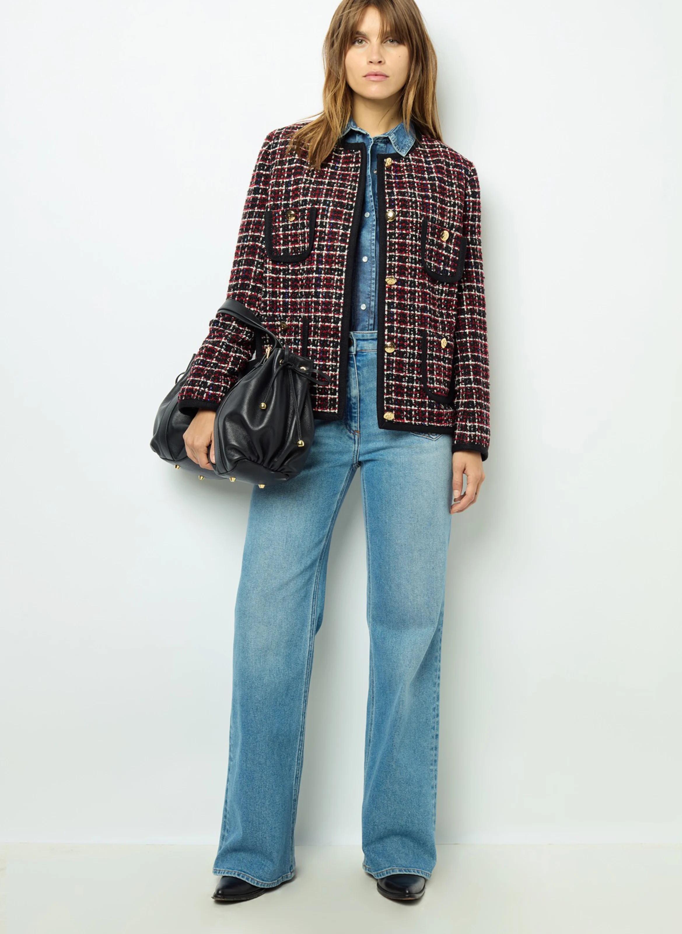 MAIWENN - Veste droite col rond en tweed | Noir