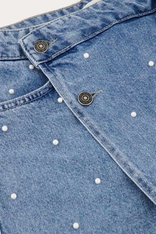 Blauwe denim skort met parels