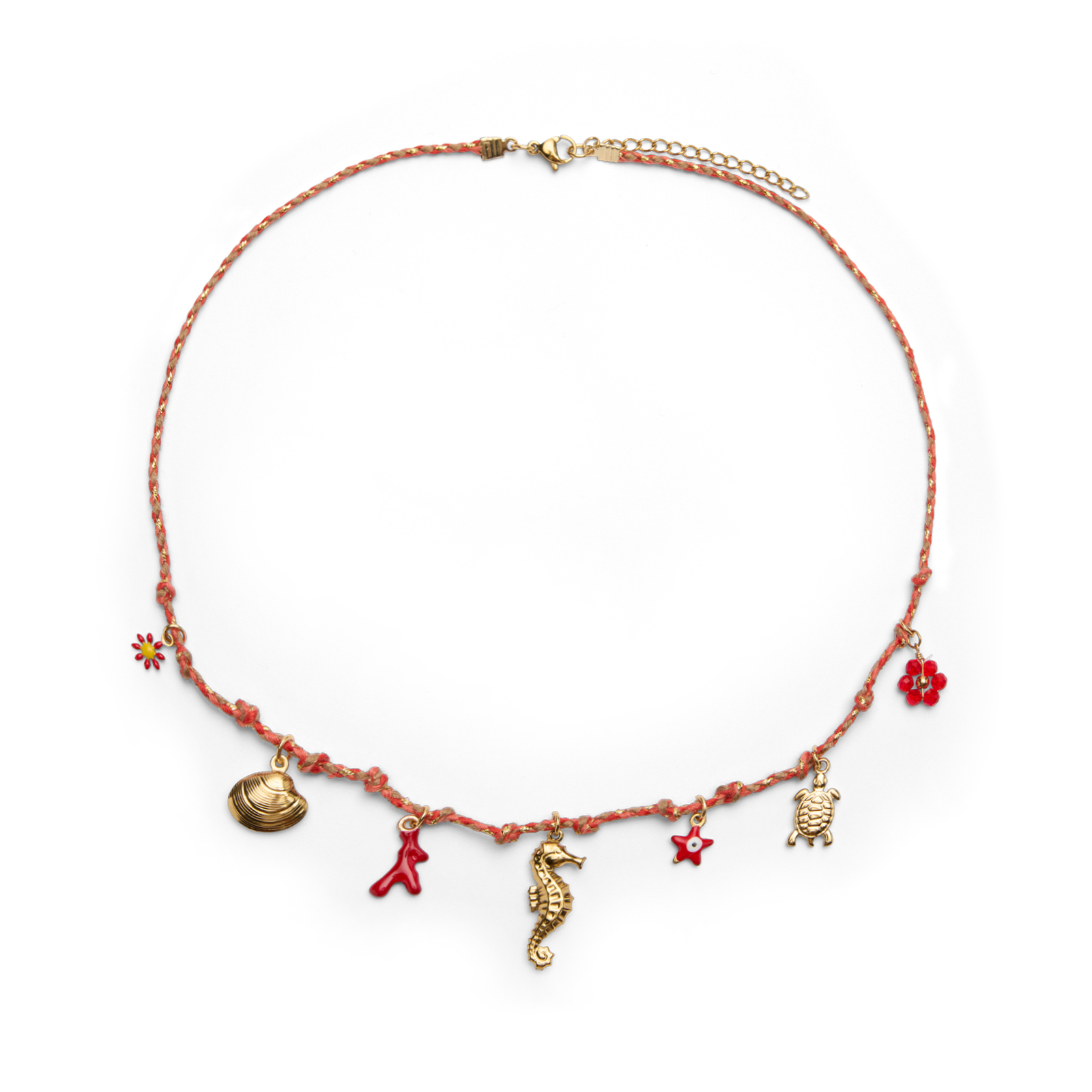 Rode ketting met bedeltjes