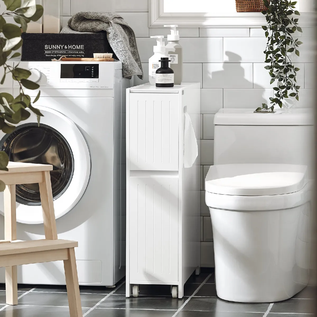 SoBuy BZR111-W Armoire WC sur roulettes