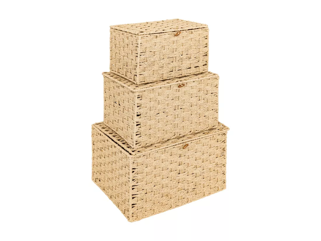 Set de 3 Malles de rangement en corde Beige naturel