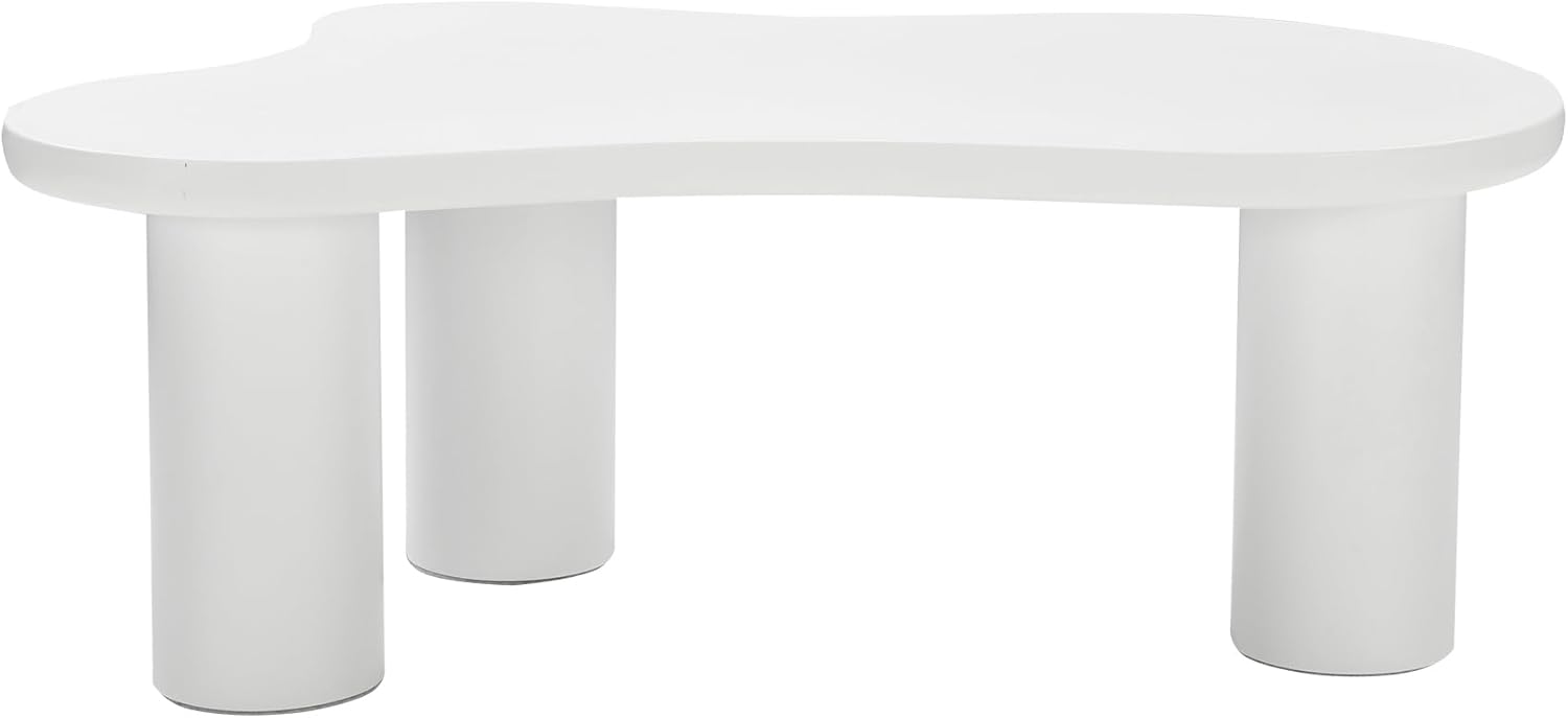 SUKY Unregelmäßiger Couchtisch, MDF-Tischplatte und PVC-Beine, in Wolkenform, 107cm Länge, 66cm Breite, 40.5cm Höhe, mit Filzunterlage (Weiß)