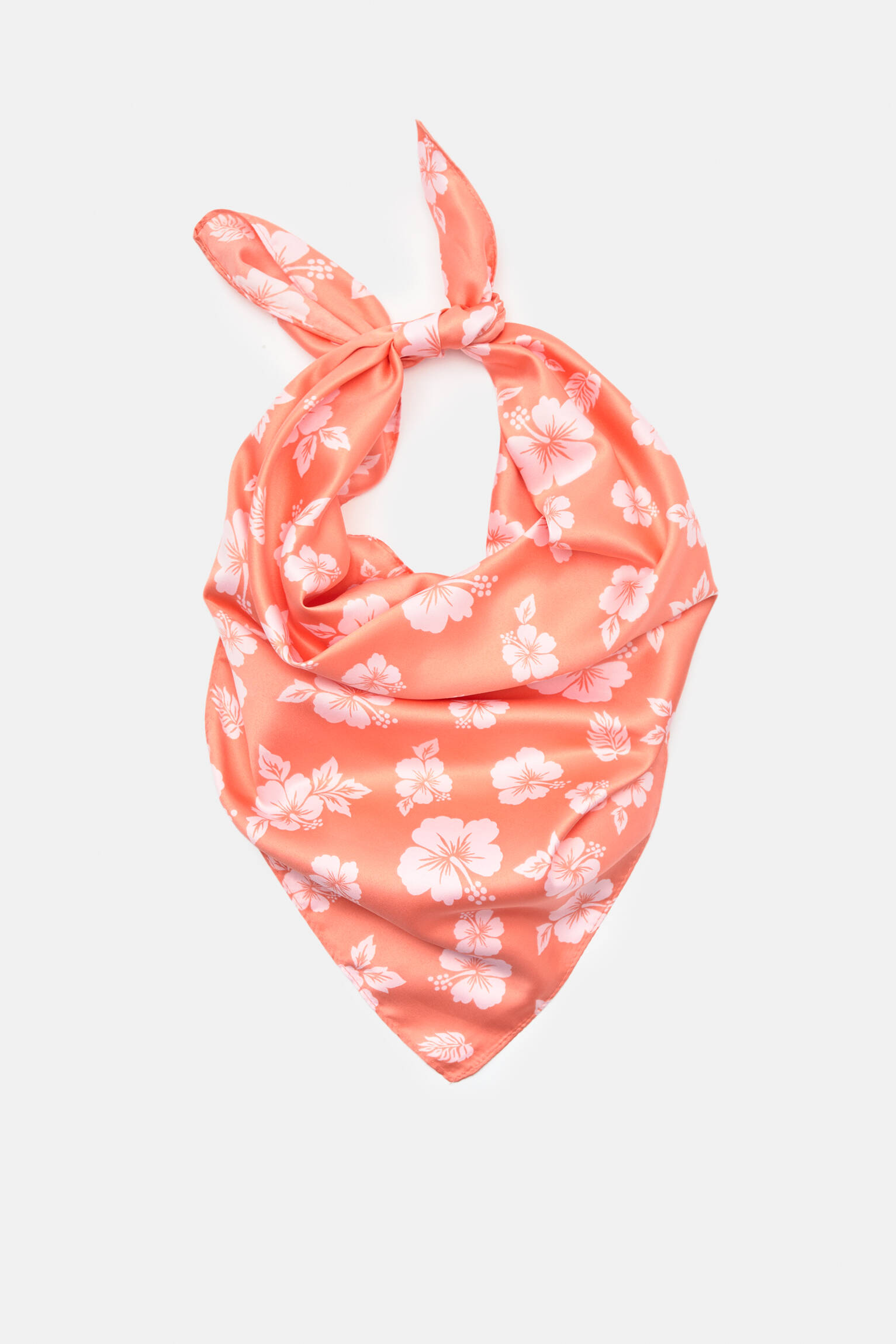 LENÇO COM ESTAMPA DE FLORES HAVAIANAS - CORAL