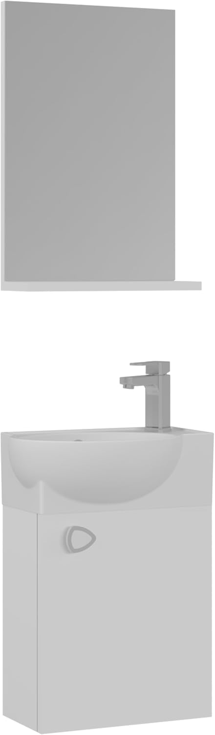 Orka Riva 45 cm Badmöbel-Set | Mit Keramik-Waschbecken & Spiegelschrank | Softclose Tür | Weiß & Retro Silber - Gäste WC (Weiß)
