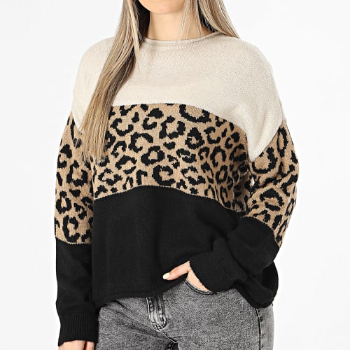 Pull Femme Jade Animal Noir Beige