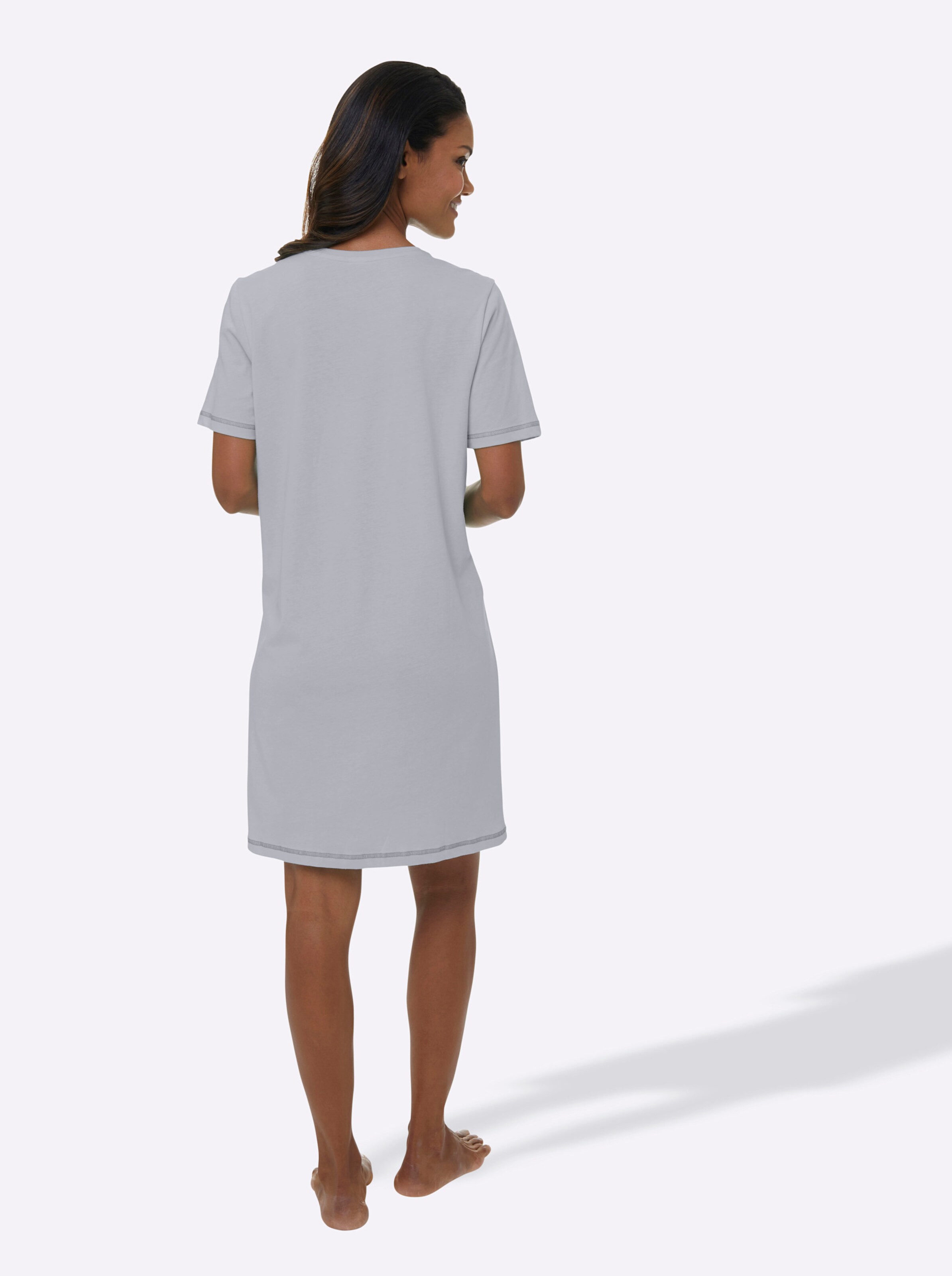 wäschepur Kurzarm-Sleepshirts in grau + grau-gestreift
