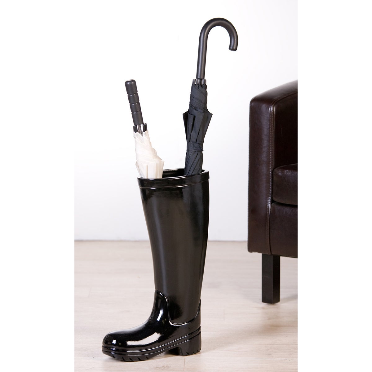 GILDE decoratieve paraplubak, hoogte 45cm, breedte 26cm, zwart keramiek