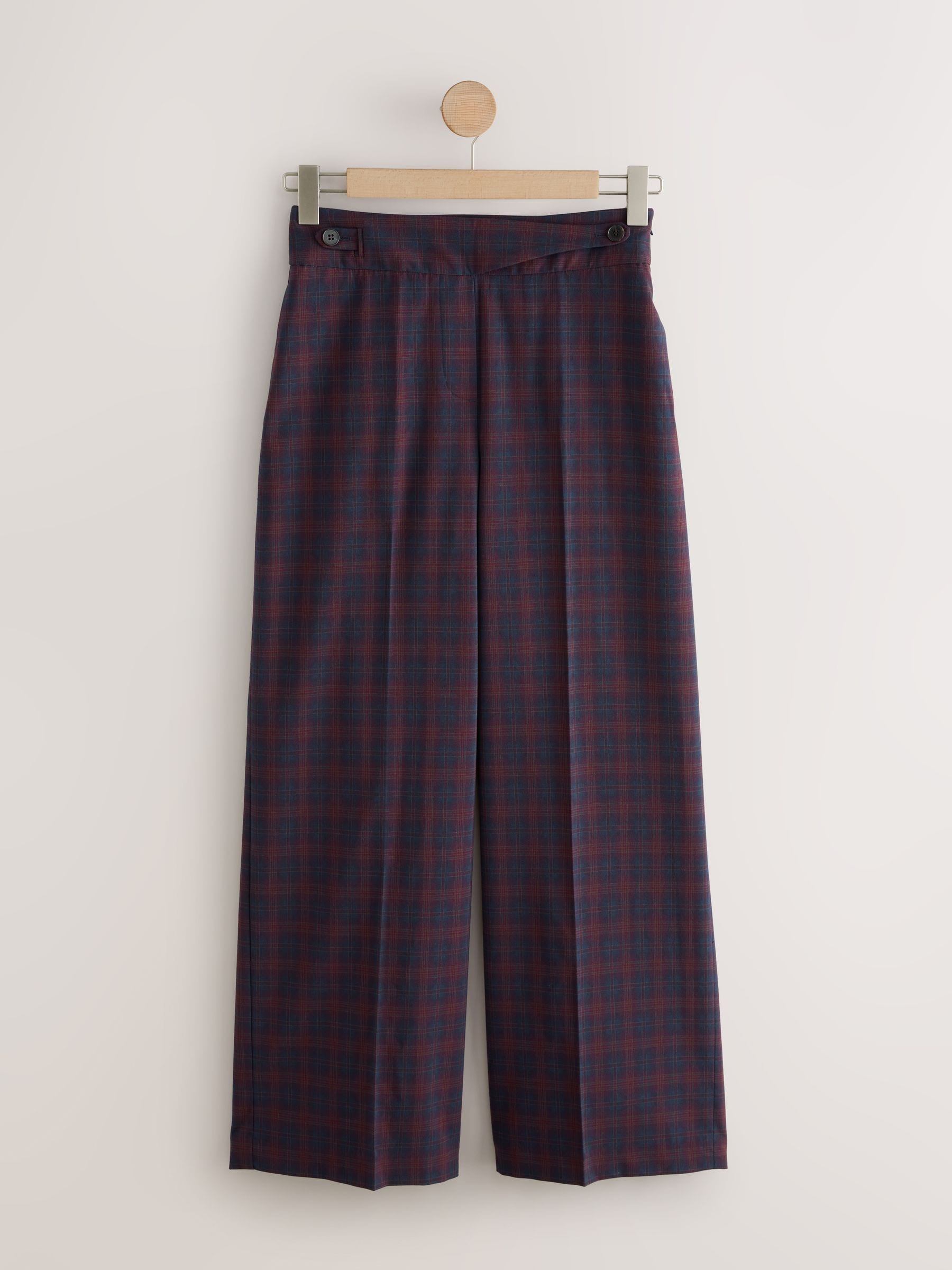 Burgundy Red/Navy Blue Check - Ruit Wijde pijpen Tailored Broeken