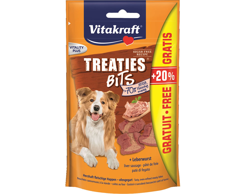 SNACKS PARA CÃO VITAKRAFT TREATIES BITS COM LINGUIÇA 120G