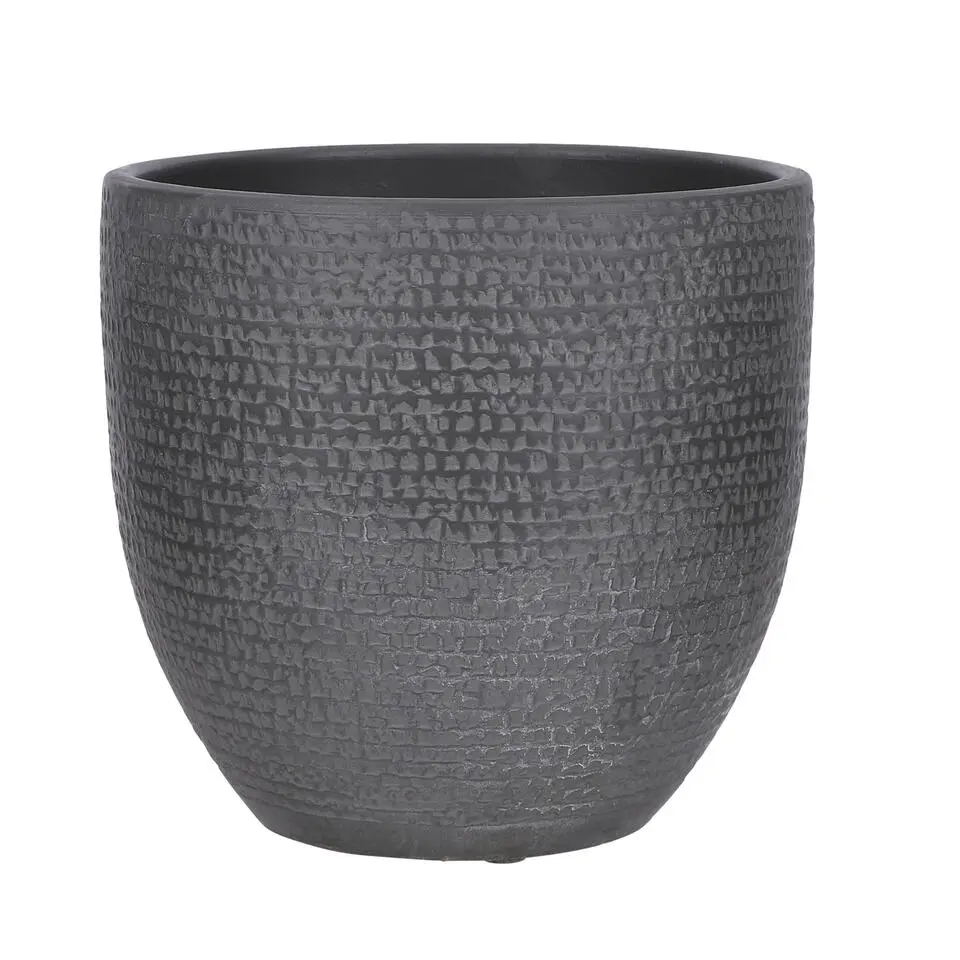 Mica Decorations Plantenpot - terra -zwart/grijs flakes -24x22 cm
