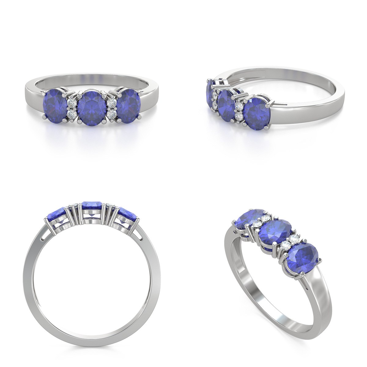 Bague Tanzanite et diamants sur Argent 925 2.25grs