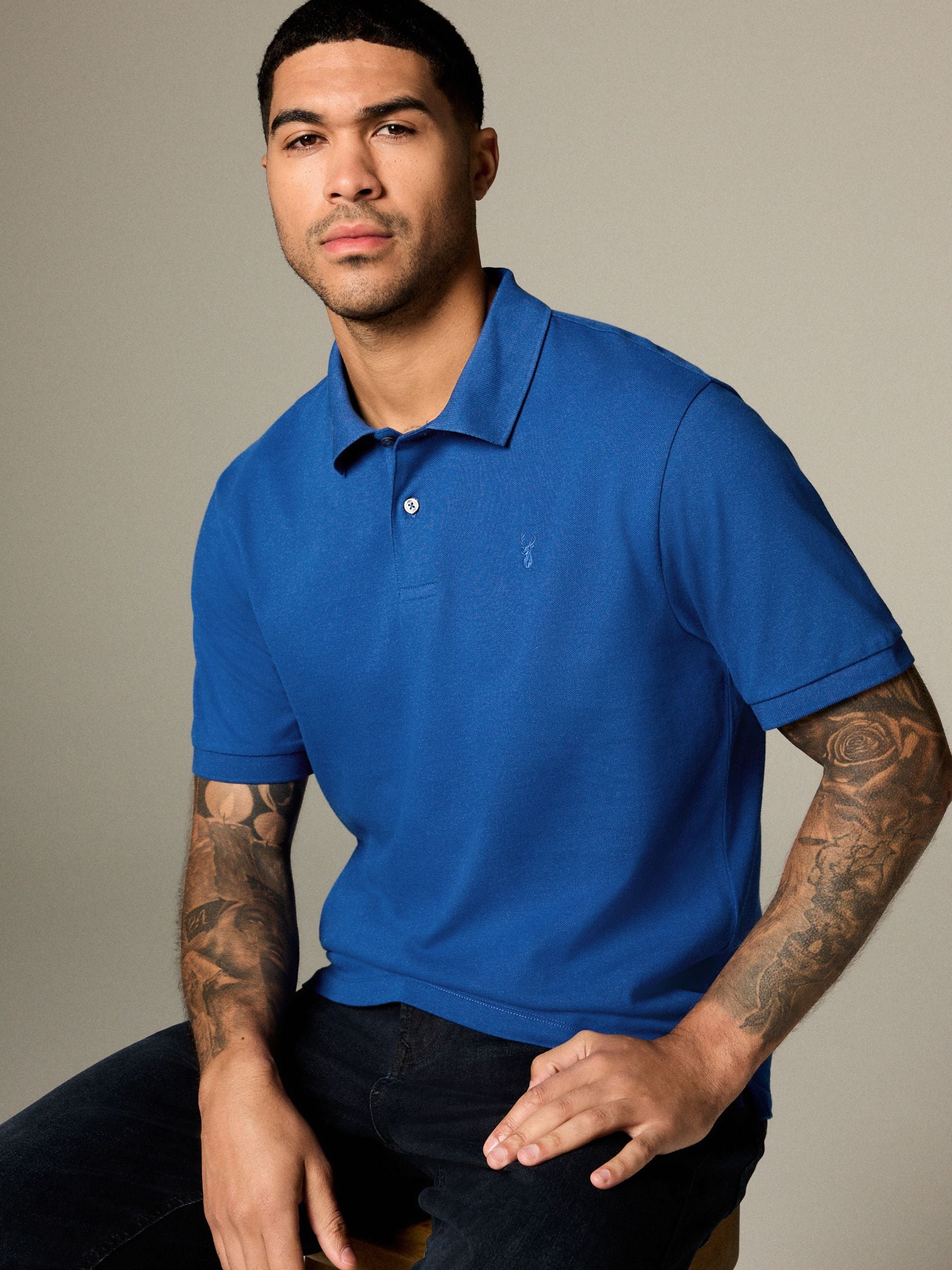 Donkerblauw - Normale Pasvorm - Long-Sleeve Pique Polo Shirt