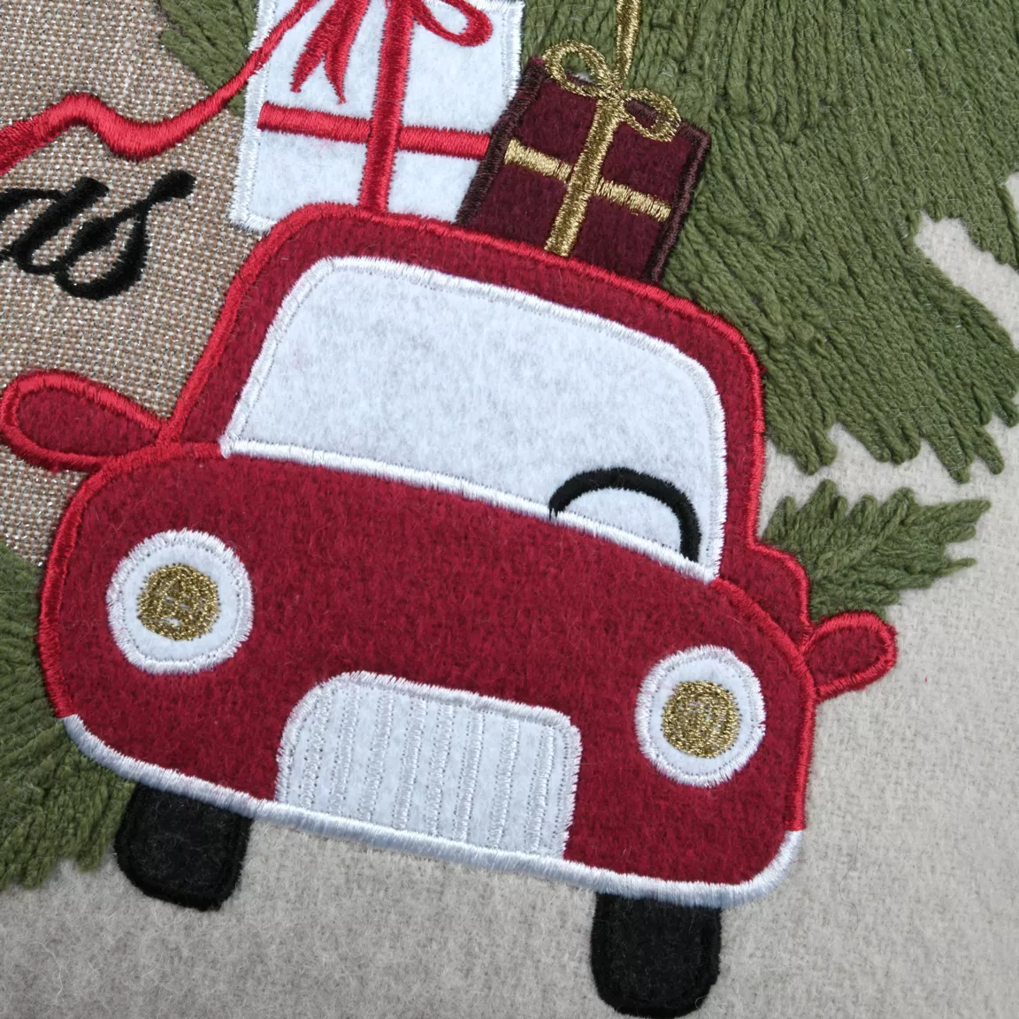 Coussin de Noël brodé (45 x 45 cm) Vœux Merry Christmas Naturel