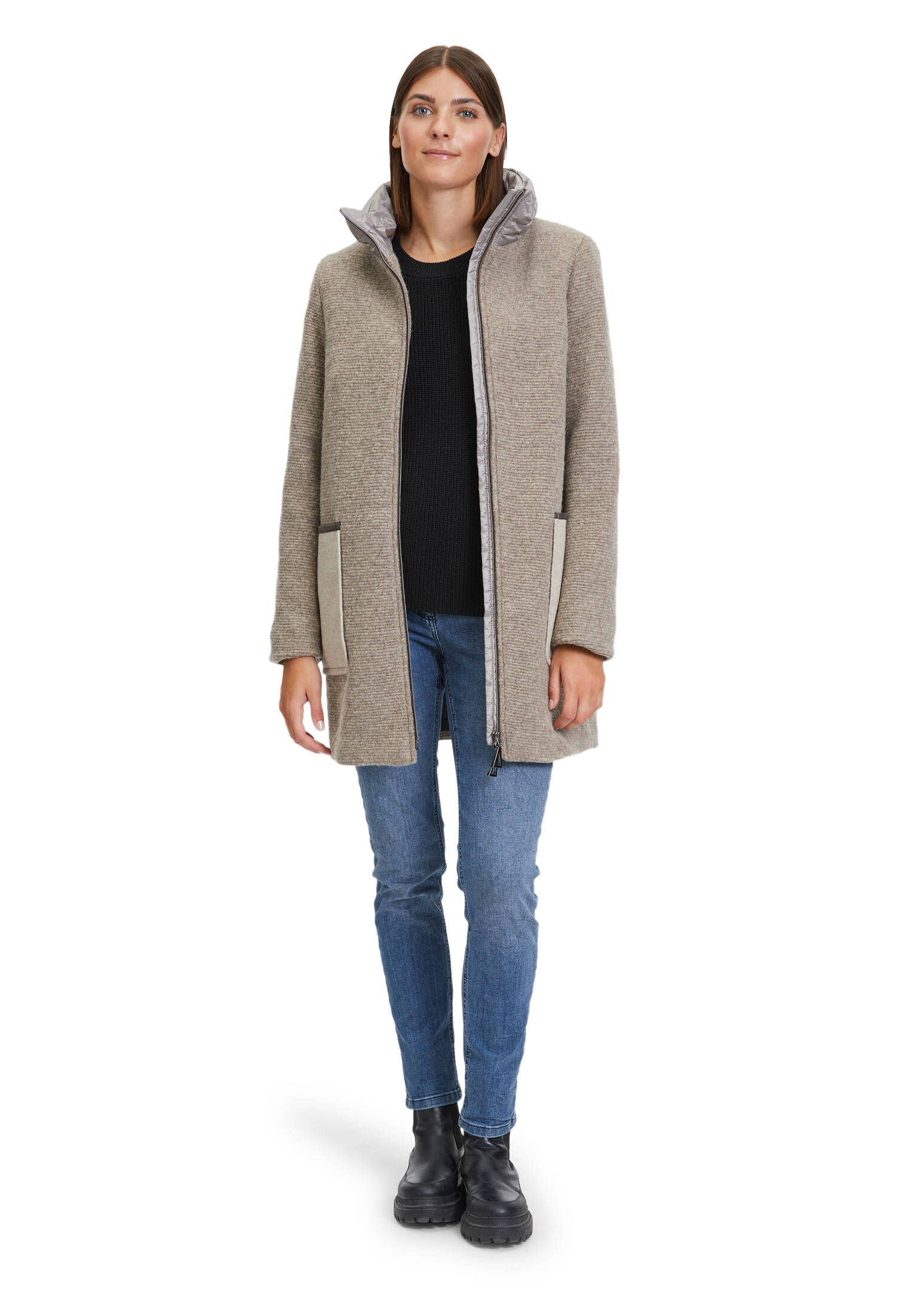 Amber & June| Damen Jacke mit Wolle und Stehkragen