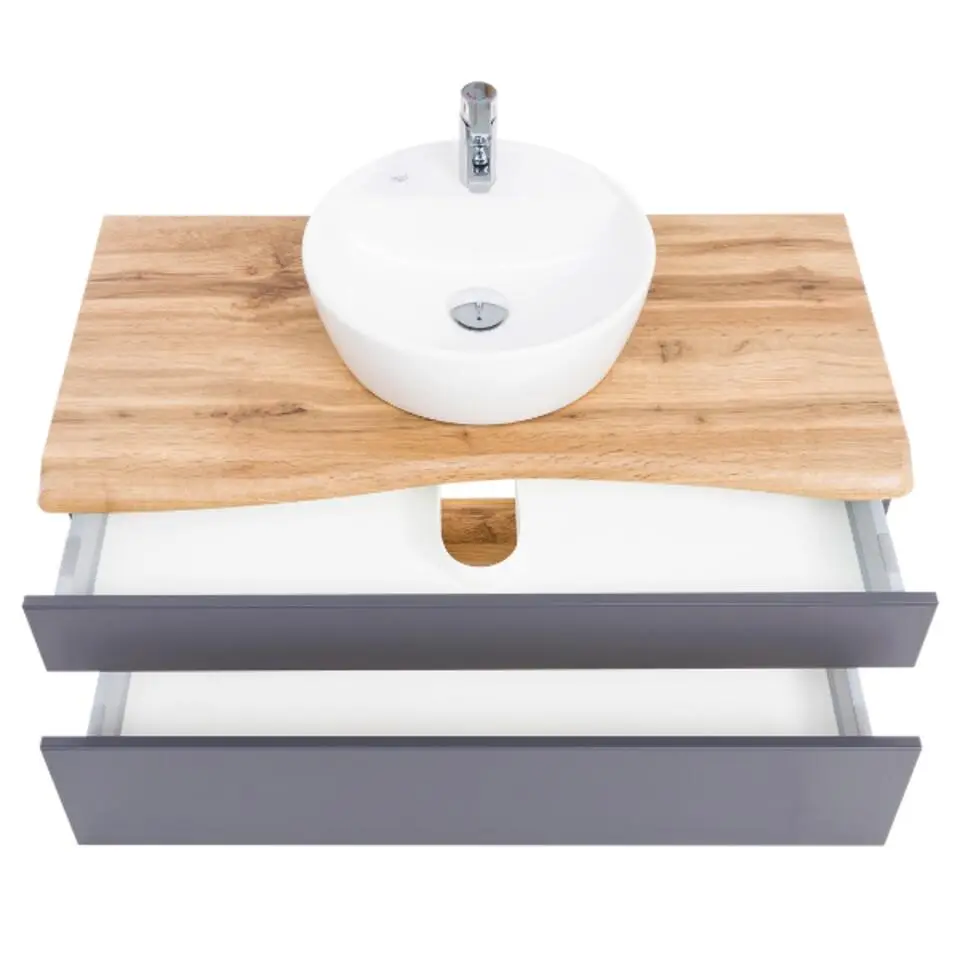 Wastafelmeubel Vikas 101cm 2 lades - antraciet/eik