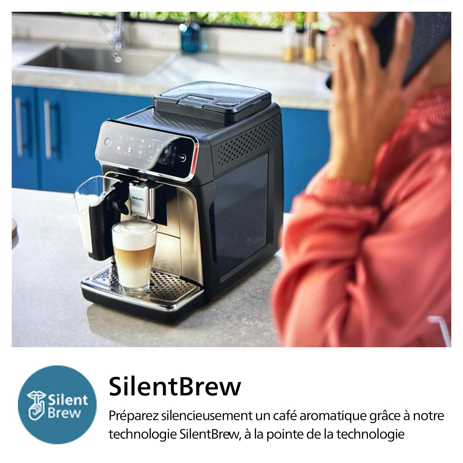 PHILIPS Machine à Expresso Entièrement Automatique Séries 3300-6 Boissons,Écran tactile couleur moderne,Système à lait LatteGo,SilentBrew,Broyeur 100%