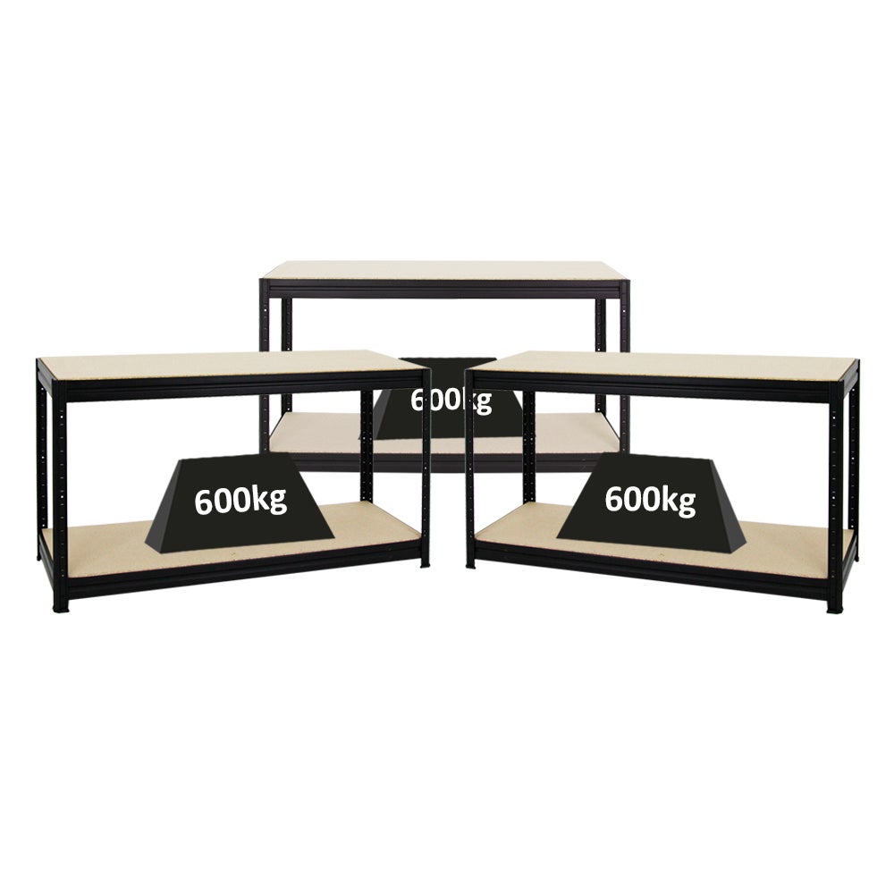 PROREGAL Mega Deal 3x In hoogte verstelbare werkbank Dino HxBxD 90 x 160 x 60 cm Draagvermogen 600 kg Zwart