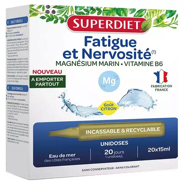 Superdiet Marine Magnésio Vitamina B6 20 ampolas de dose única de 15ml