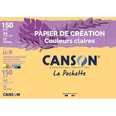 Canson Création - Pochette papier à dessin - 12 feuilles - A4 - 150 gr - couleurs claires