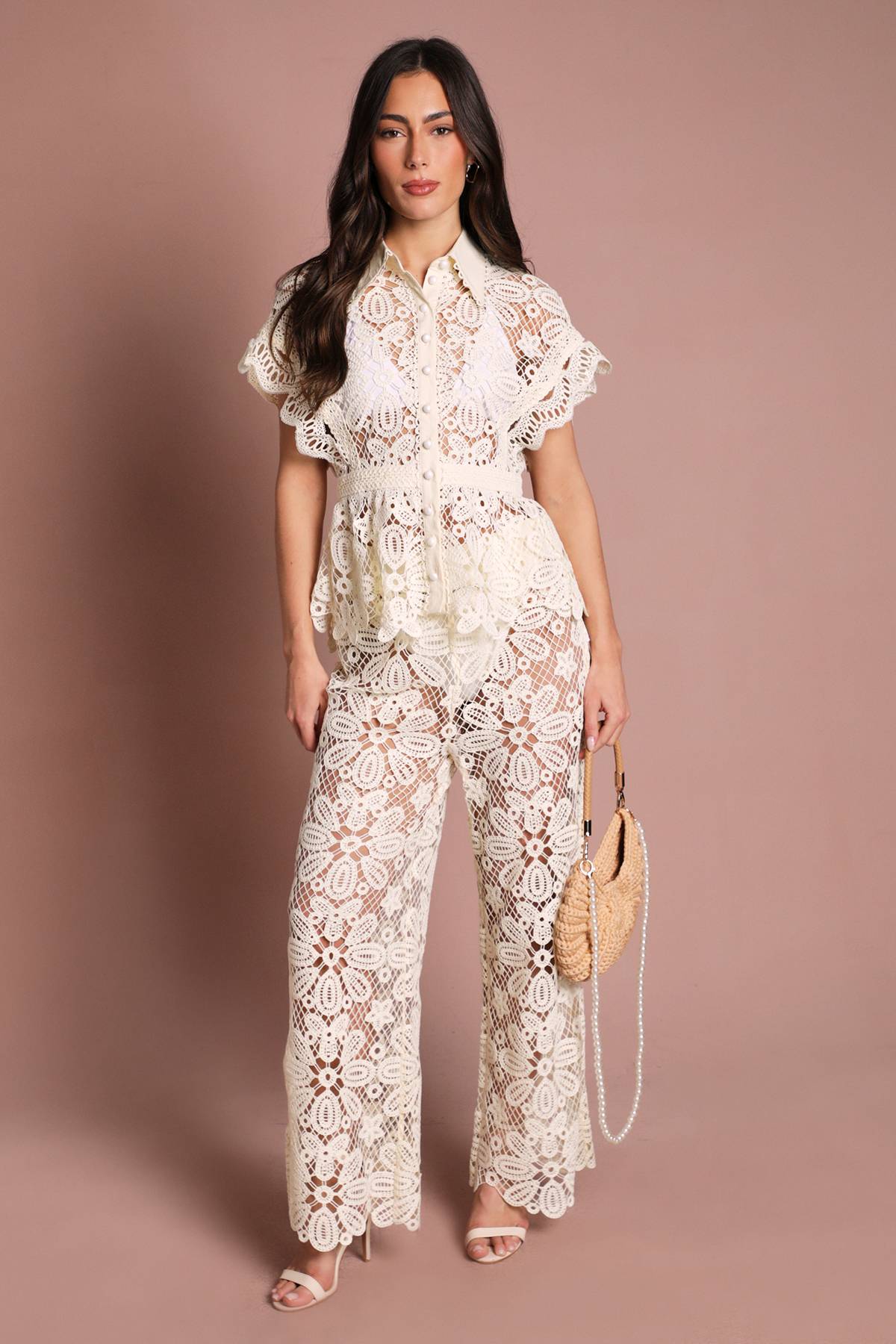 Coast Chemisier De Mariage En Dentelle Au Crochet Avec Boutons Nacrés