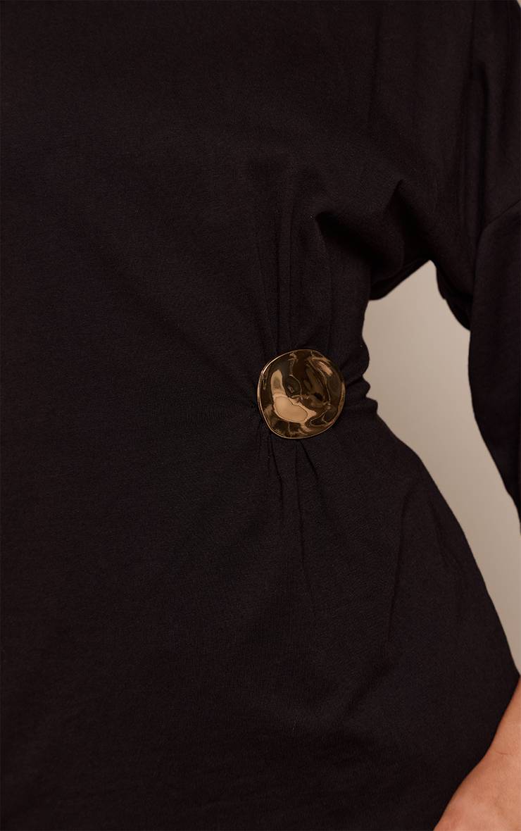 Noir T-shirt Oversize Avec Détail Taille Froncée En Coton