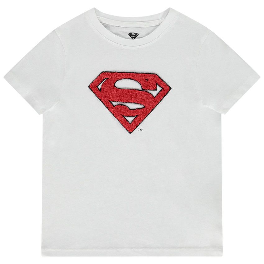 T-shirt manches courtes patch bouclettes Superman Warner pour garçon - Blanc