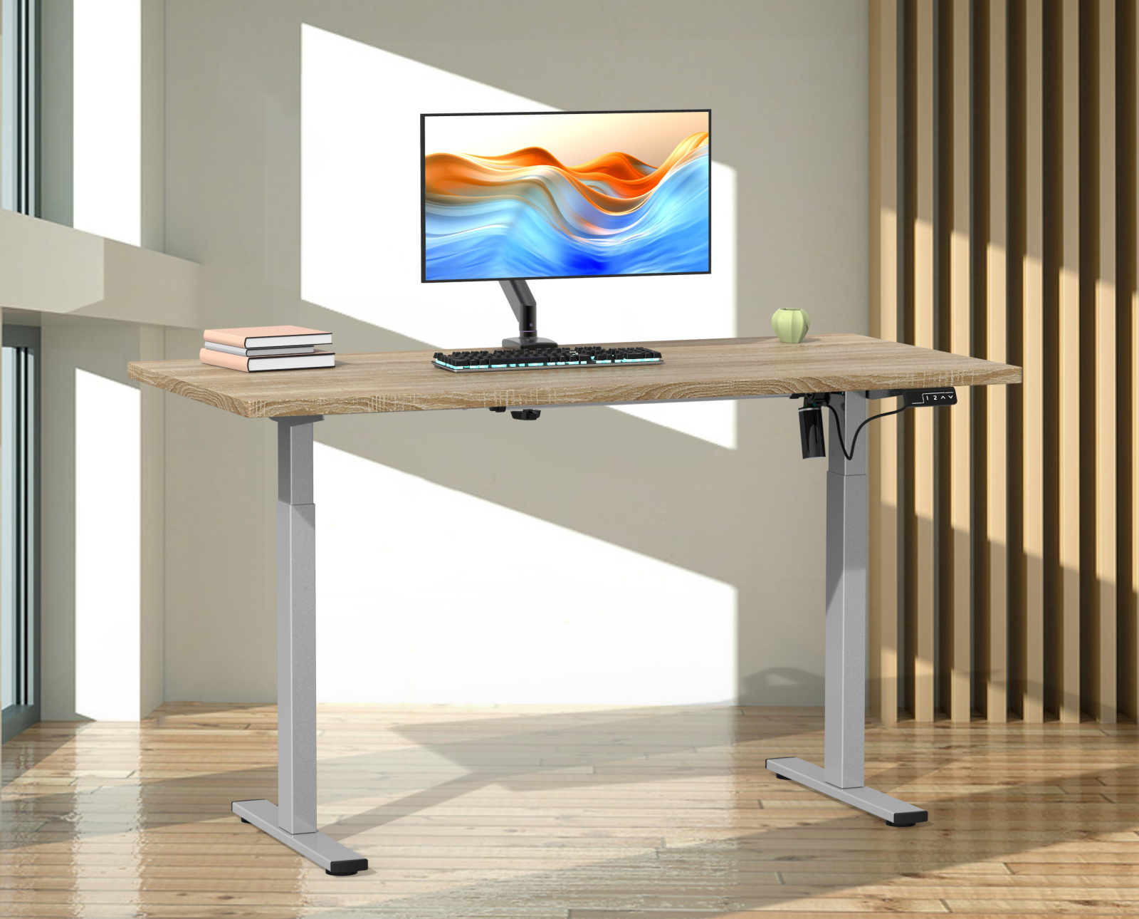 Schreibtisch - Sonoma Eiche-silber - 160 cm - höhenverstellbar