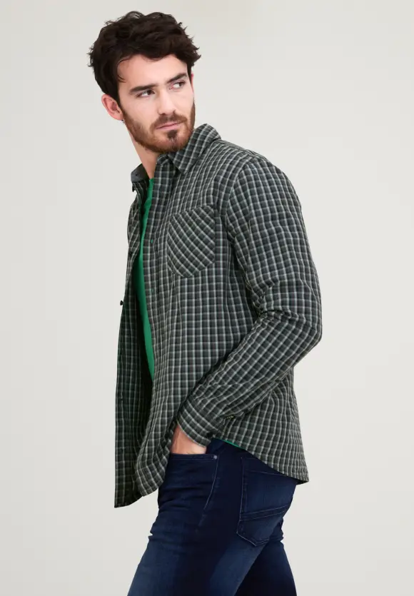 Popeline Hemd mit Karomuster - dark green