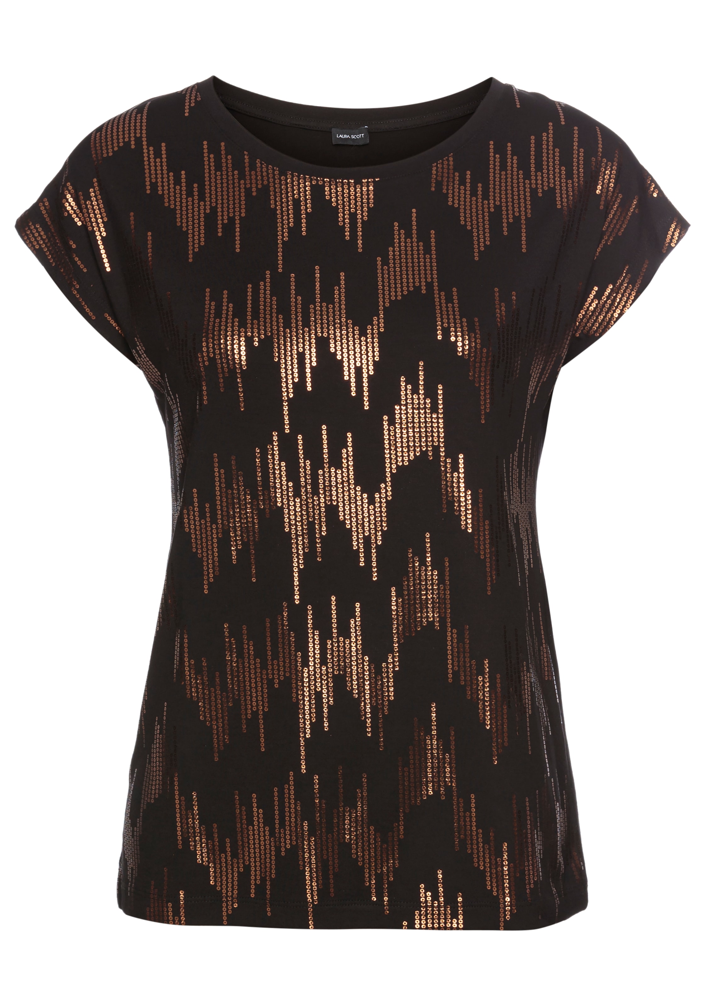 Laura Scott Rundhalsshirt , mit schimmernden Pailettenprint