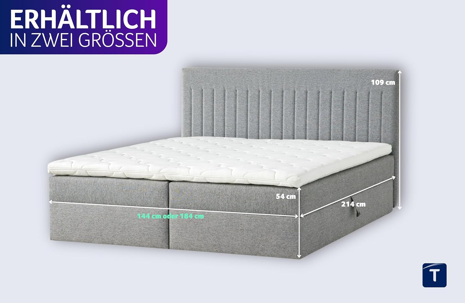 Traumnacht Boxbett Nizza mit praktischem Stauraum, mit 7-Zonen Tonnentaschenfederkernmatratze (H3) und Komfortschaumtopper, Leichter Aufbau, 180 x 200, grau