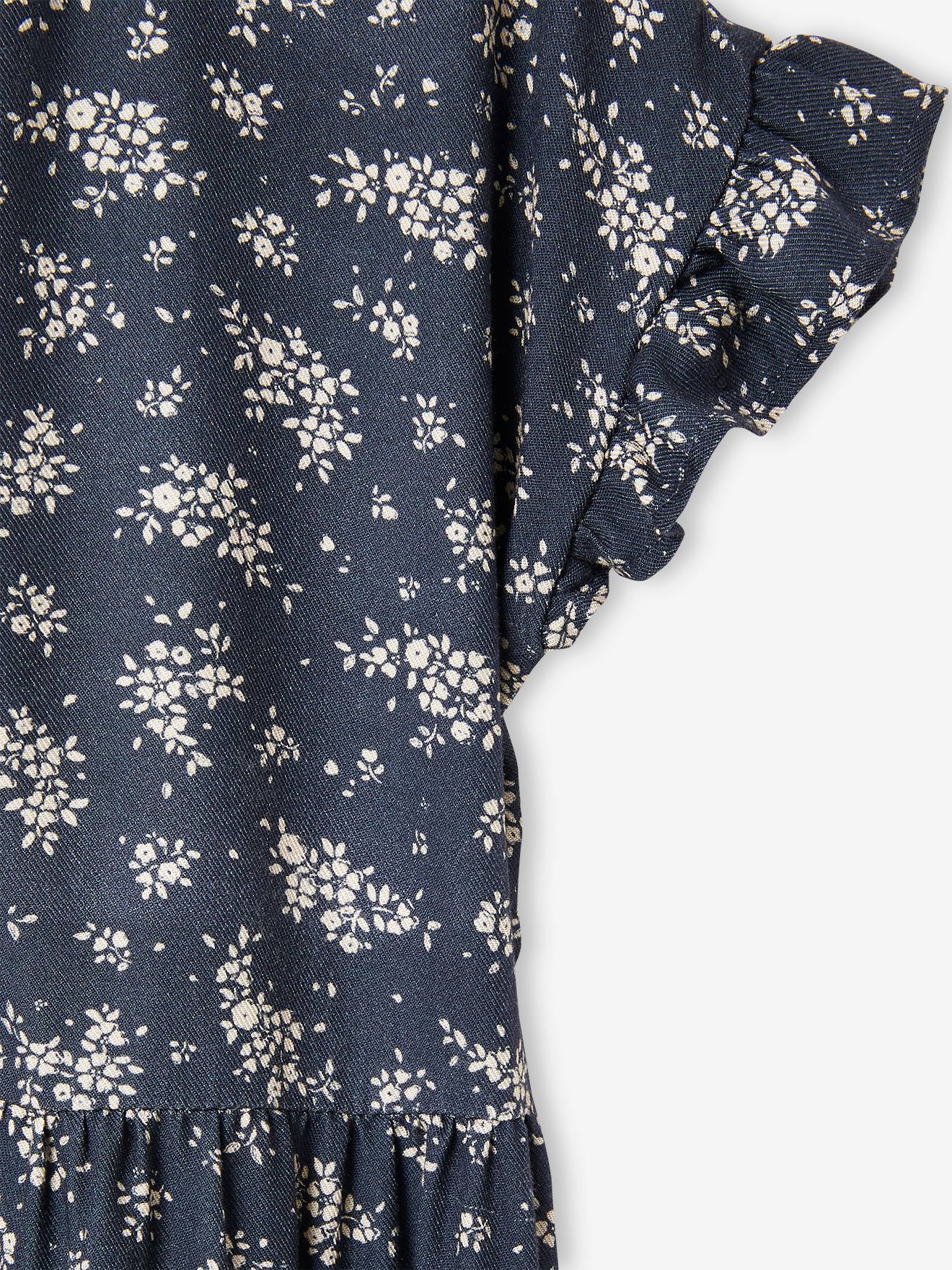 Vestido com botões e estampa floral, para meninas, na cor bege claro.