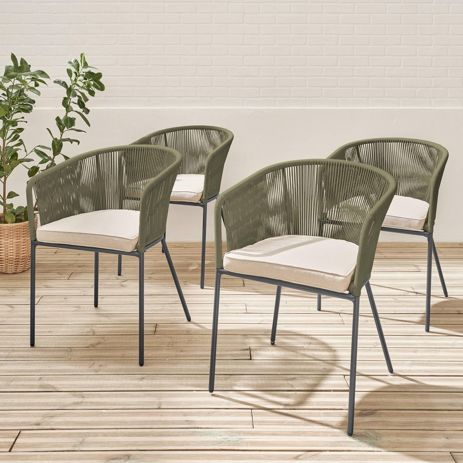 sweeek - 4er-Set Gartensessel aus verzinktem Stahl mit Seilbespannung - Santos